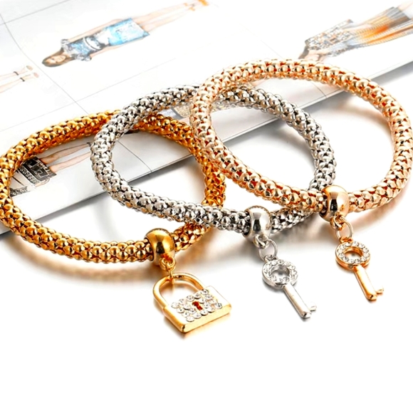 Stackable Bracelets with Lock & Key - Picture 2 of 5